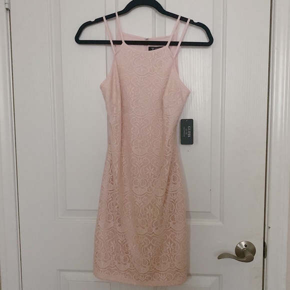 guess pink lace dress